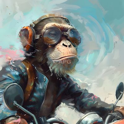 Affe im Biker-Stil mit Fliegerbrille und Kopfhörern